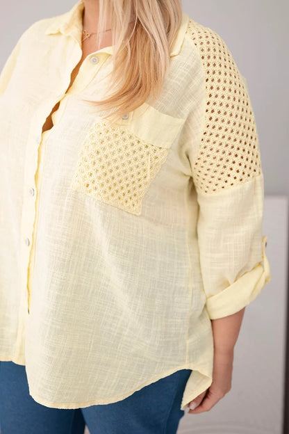 Памучна риза с яка и дантелена вложка