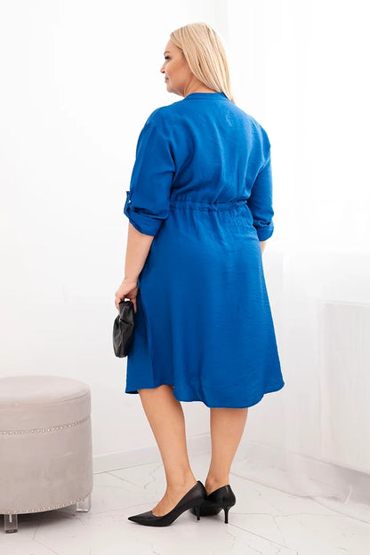 Дамска рокля от вискоза с копчета и връзки на талията Плюс4