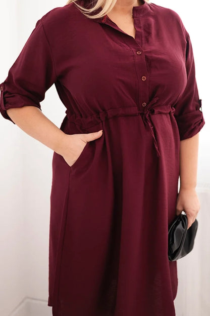 Дамска рокля от вискоза с копчета и връзки на талията Плюс4