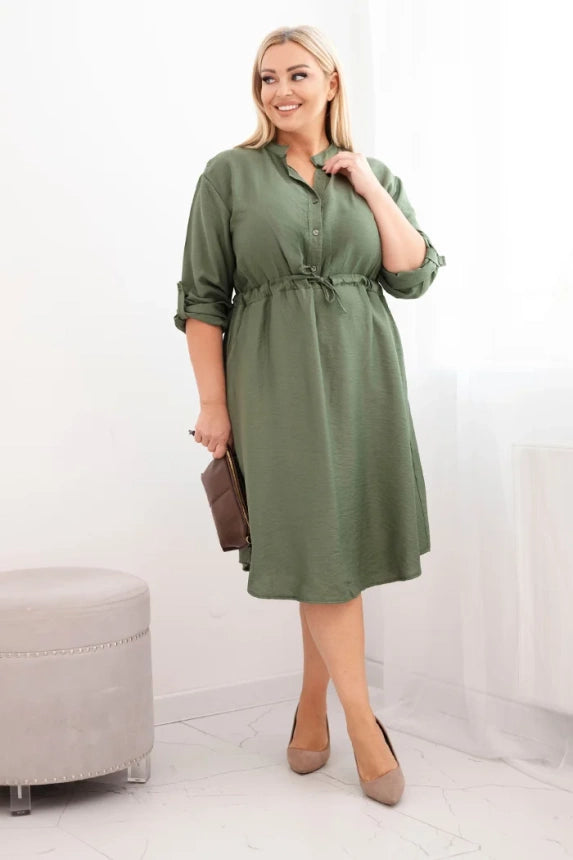 Дамска рокля от вискоза с копчета и връзки на талията Плюс4