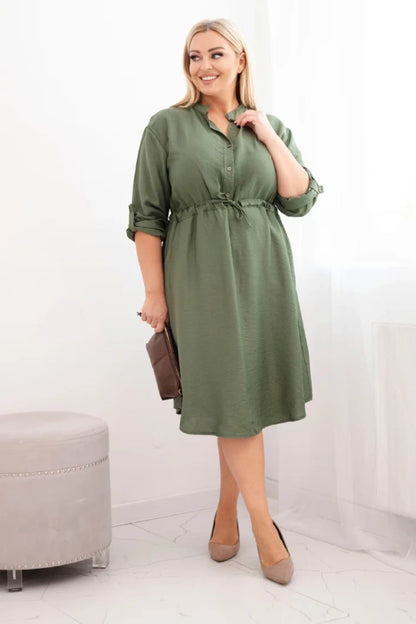 Дамска рокля от вискоза с копчета и връзки на талията Плюс4