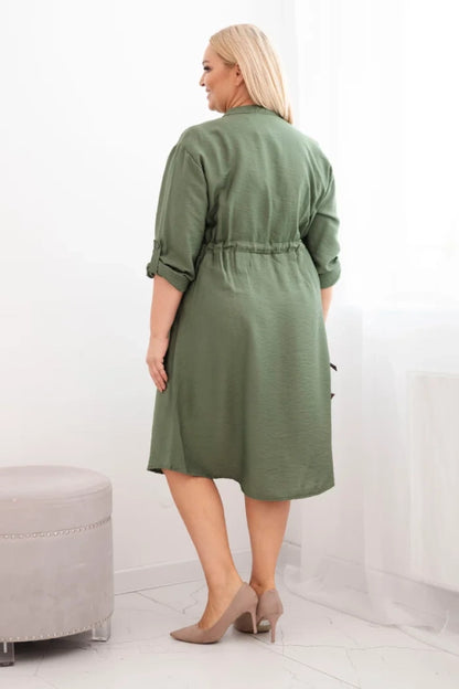Дамска рокля от вискоза с копчета и връзки на талията Плюс4