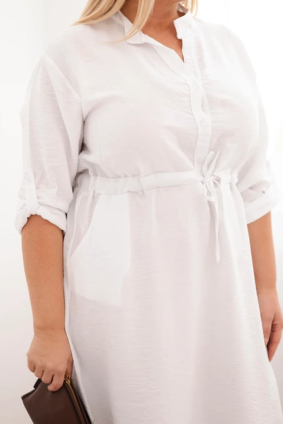 Дамска рокля от вискоза с копчета и връзки на талията Плюс4