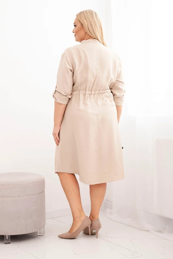 Дамска рокля от вискоза с копчета и връзки на талията Плюс4