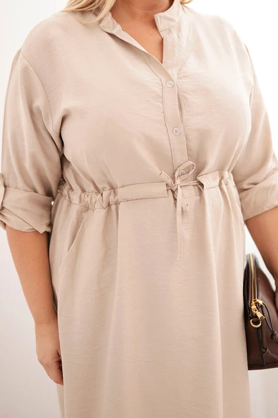 Дамска рокля от вискоза с копчета и връзки на талията Плюс4