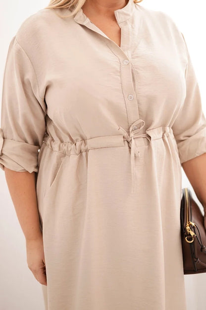 Дамска рокля от вискоза с копчета и връзки на талията Плюс4