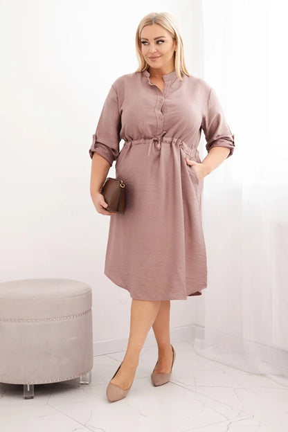 Дамска рокля от вискоза с копчета и връзки на талията Плюс4