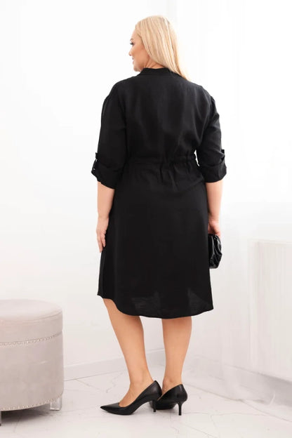 Дамска рокля от вискоза с копчета и връзки на талията Плюс4