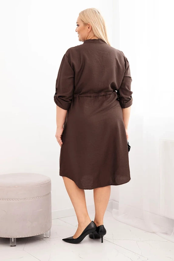 Дамска рокля от вискоза с копчета и връзки на талията Плюс4