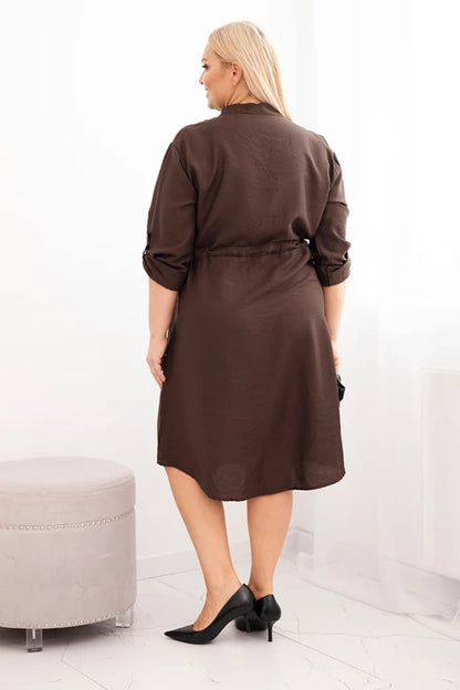 Дамска рокля от вискоза с копчета и връзки на талията Плюс4