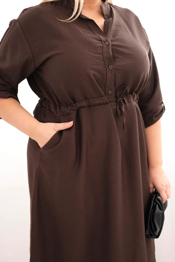 Дамска рокля от вискоза с копчета и връзки на талията Плюс4