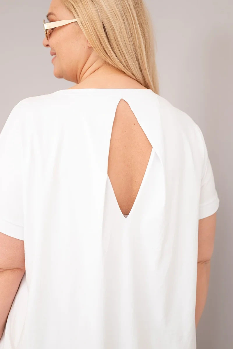 Памучна блуза с дълъг гръб и къс ръкав