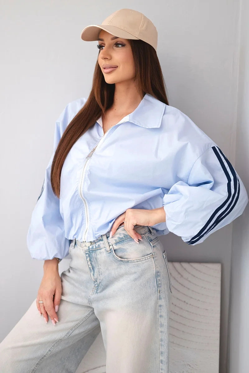 Памучно яке с яка, цип и странични ивици