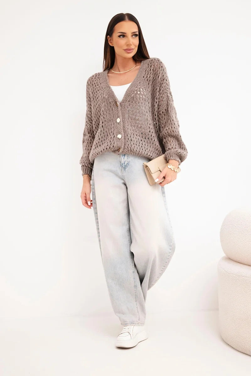 Ажурен плетен суичър с копчета