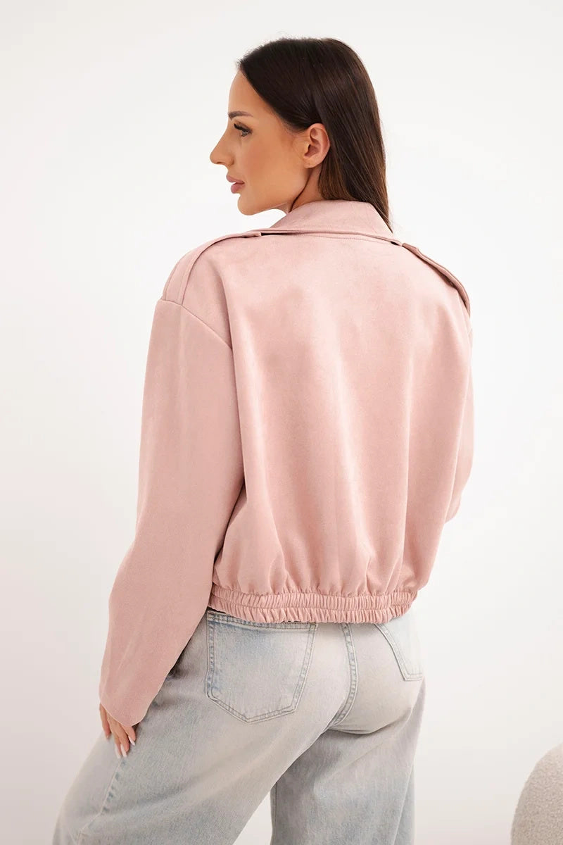 Късо велурено яке с асиметричен цип