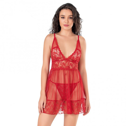 Червена къса babydoll нощница с прашки 4122