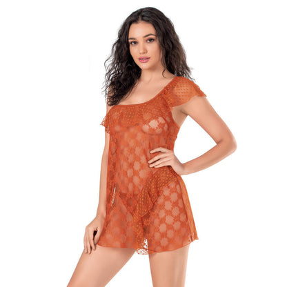 Къса нощница от тюл и дантела P-4129