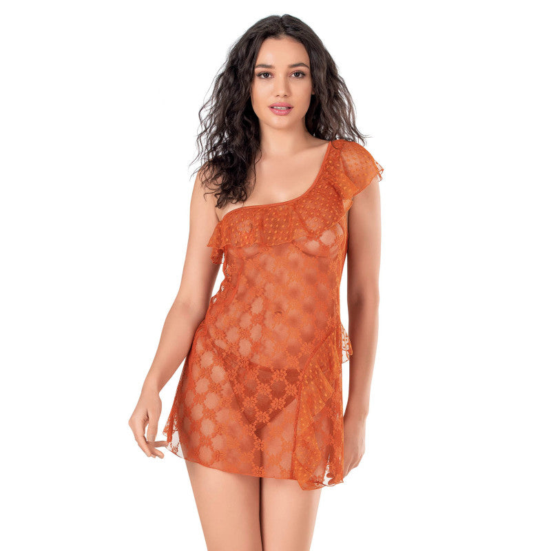 Къса нощница от тюл и дантела P-4129