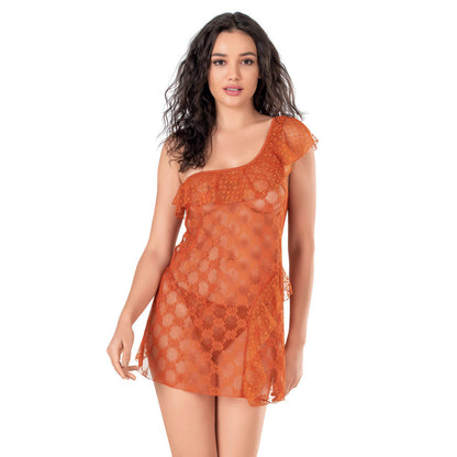 Къса нощница от тюл и дантела P-4129