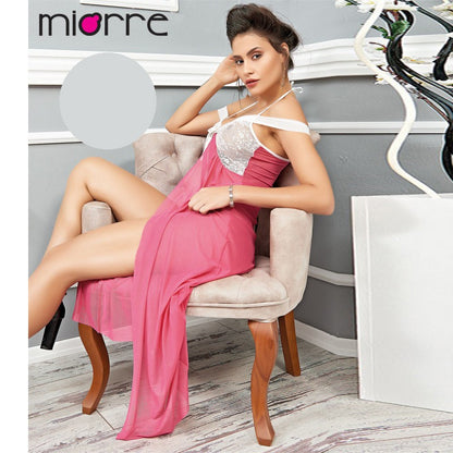 Розова дълга нощница от тюл и дантела ME-4140