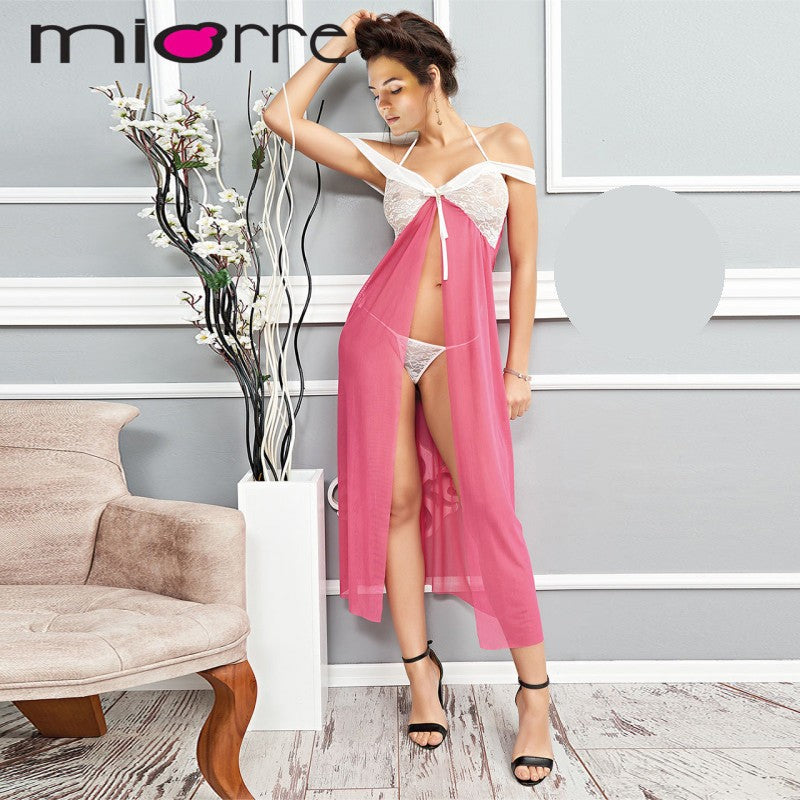 Розова дълга нощница от тюл и дантела ME-4140