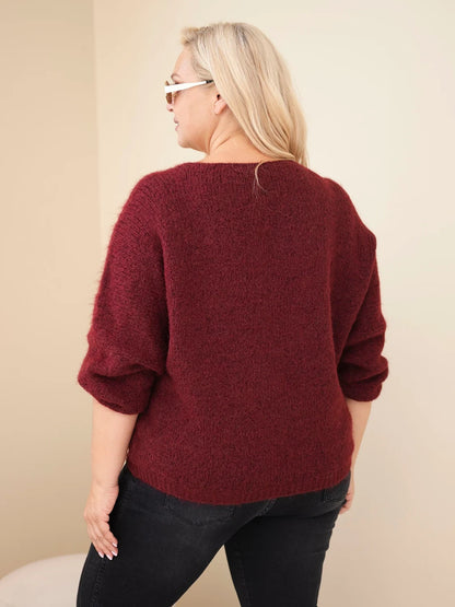 Пуловер с V-образно деколте и широки ръкави
