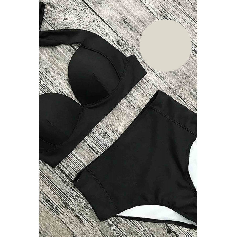 Черен бански с оформена чаша и бикини 4204