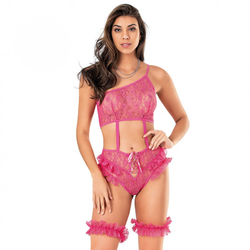 Комплект от бюстие и бразилиани с жартиери M-431