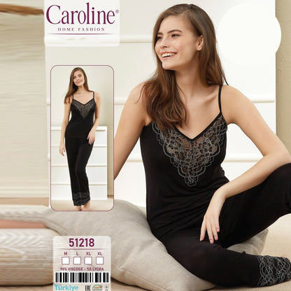 Черен комплект от корсаж с дълъг панталон 51218