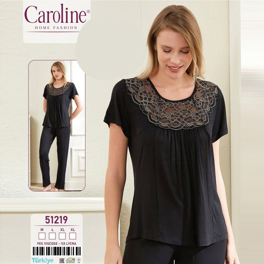 Черна пижама с къс ръкав и дълъг панталон 51219