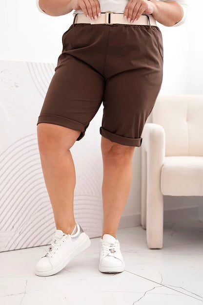Дамски памучни къси панталони с колан ART52231