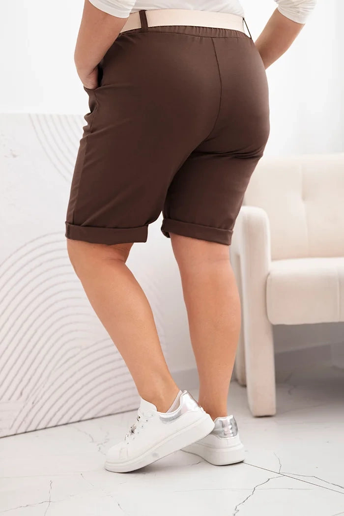 Дамски памучни къси панталони с колан ART52231