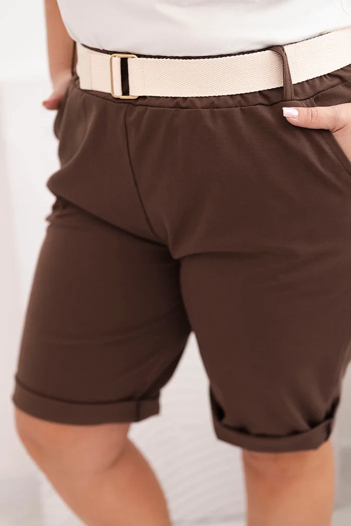 Дамски памучни къси панталони с колан ART52231