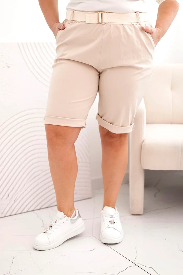 Дамски памучни къси панталони с колан ART52231