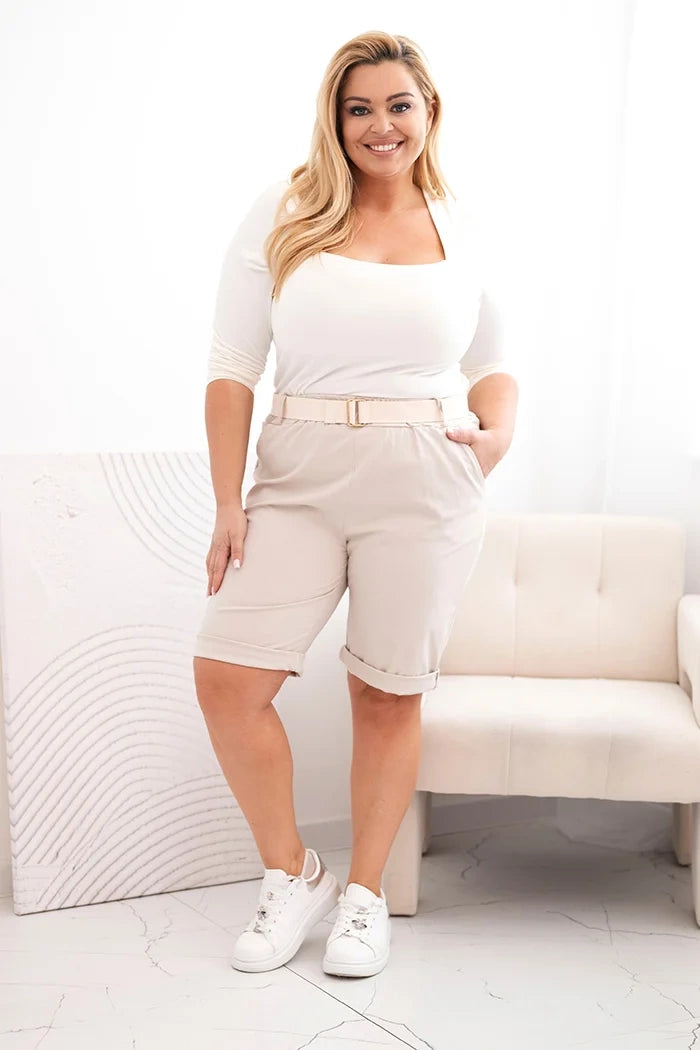 Дамски памучни къси панталони с колан ART52231