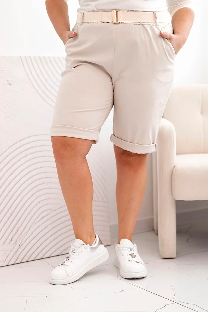 Дамски памучни къси панталони с колан ART52231