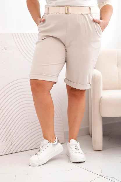 Дамски памучни къси панталони с колан ART52231