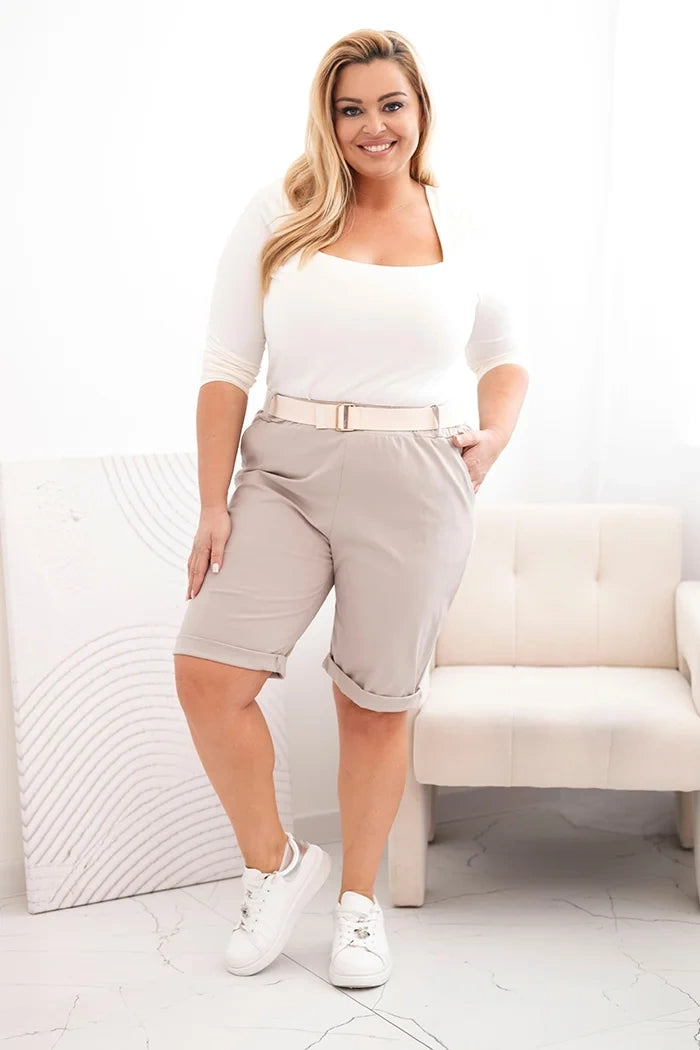 Дамски памучни къси панталони с колан ART52231