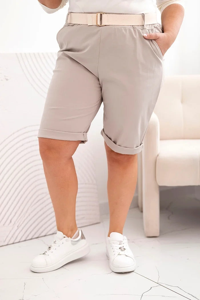 Дамски памучни къси панталони с колан ART52231