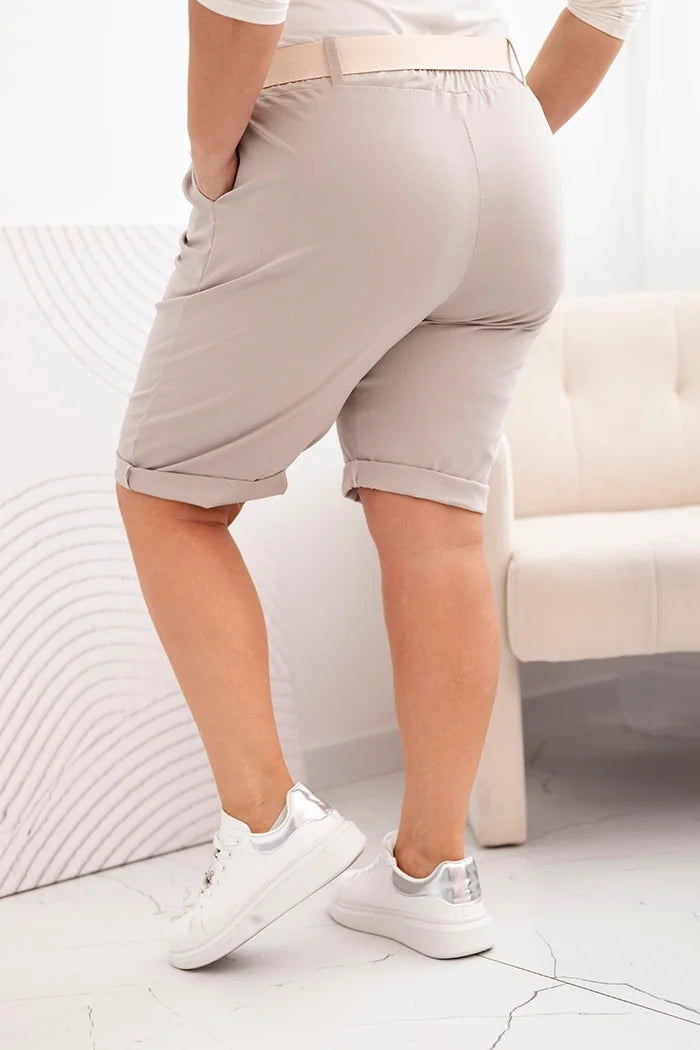 Дамски памучни къси панталони с колан ART52231