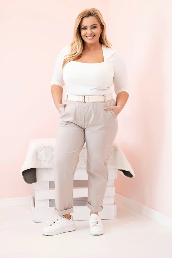 Дамски памучен панталон големи размери с колан ART52293-4