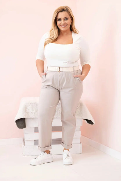 Дамски памучен панталон големи размери с колан ART52293-4