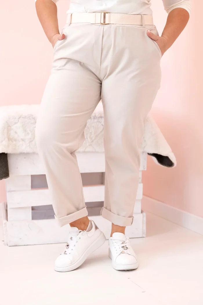 Дамски памучен панталон големи размери с колан ART52293-4