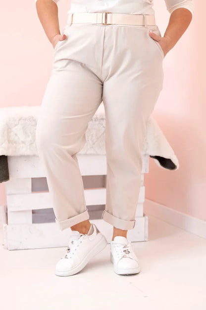 Дамски памучен панталон големи размери с колан ART52293-4