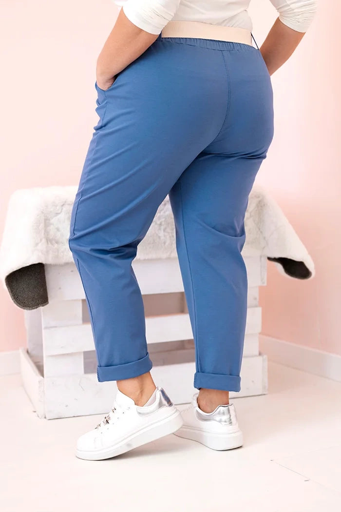 Дамски памучен панталон големи размери с колан ART52293-4