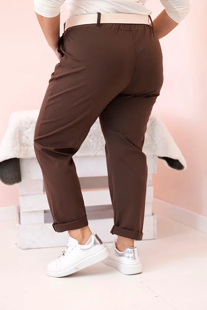 Дамски памучен панталон големи размери с колан ART52293-4
