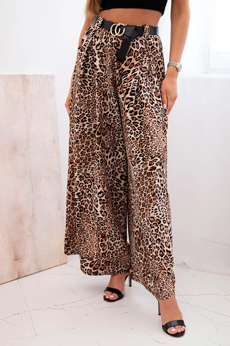 Дамски широк панталон с леопардов принт и ластик на талията ART5259