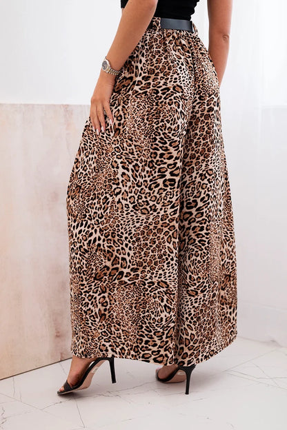 Дамски широк панталон с леопардов принт и ластик на талията ART5259