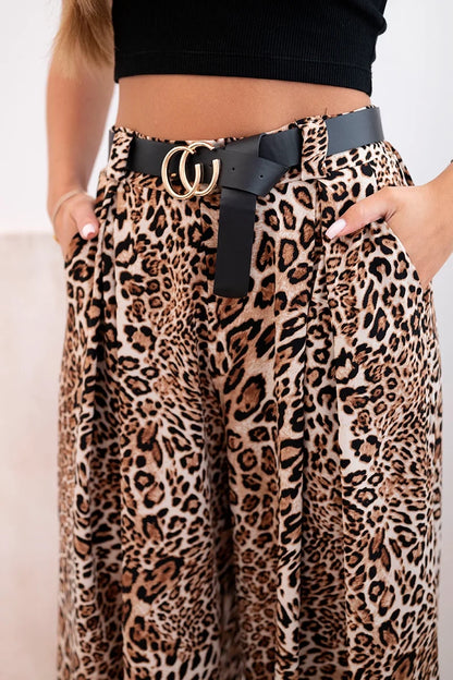 Дамски широк панталон с леопардов принт и ластик на талията ART5259