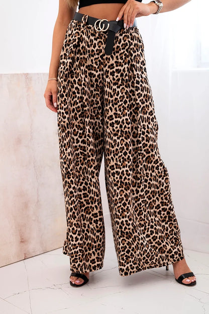 Дамски широк панталон с леопардов принт и ластик на талията ART5259